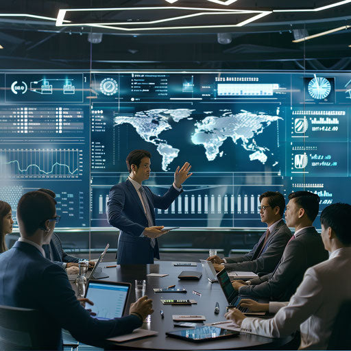 Presentation of financial data to executives in a high-tech boardroom
