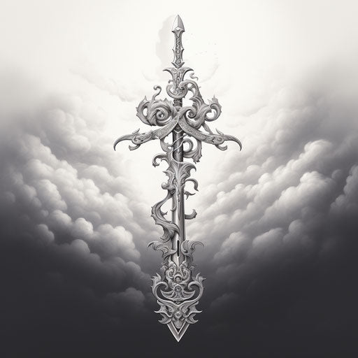 Sketch sword tattoo dark white light mist soft shading