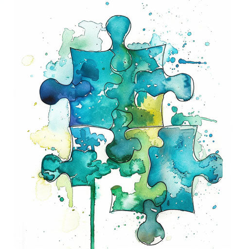 Vibrant watercolor puzzle piece tattoo design