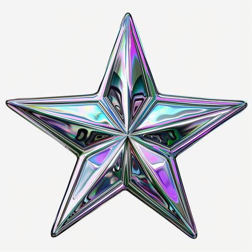 Floating star on transparent background, lisa frank style, silver and blue
