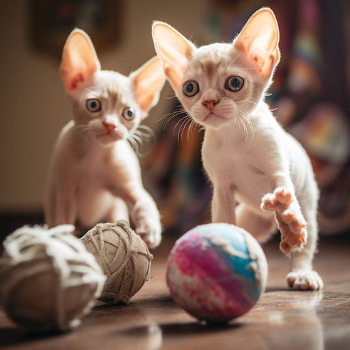 Devon Rex cat kittens playing