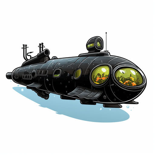Submarine clipart in the style of Chiaroscuro Art, on white background
