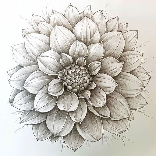 Hyper-realistic dahlia tattoo sketch with detailed texture