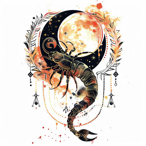 Bohemian tattoo sketch in clipart style with Scorpio constellation