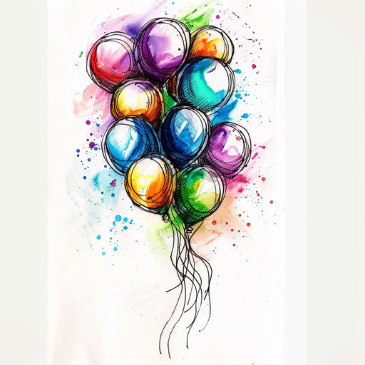 Glimmering tattoo sketch of a buoyant bunch of balloons