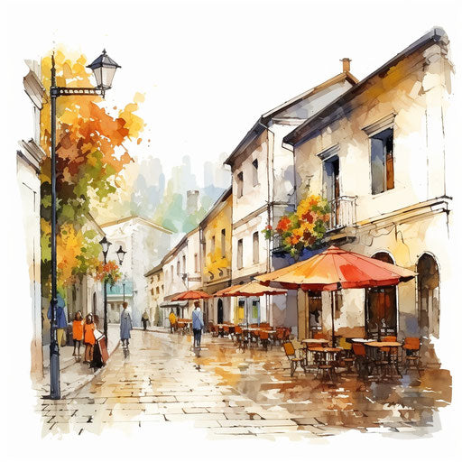 Street drawing in Oil painting style, on white background