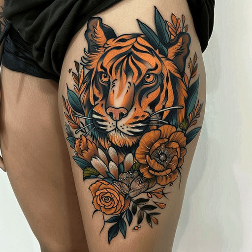 Nature tattoos with bold outlines, in the style of Ed Hardy