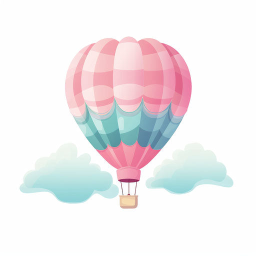Hot air balloon in Pastel Colors Art style on white background