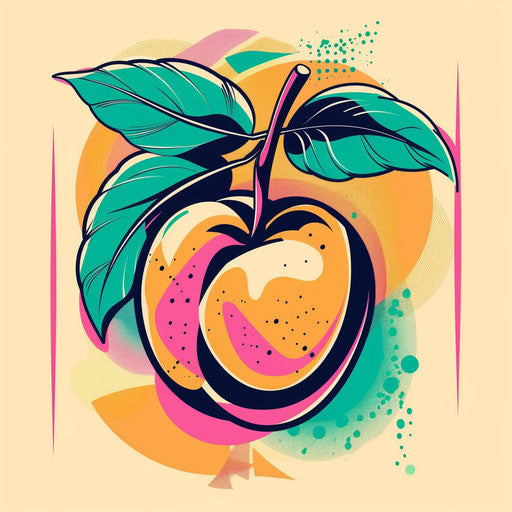 Bold pop art peach tattoo sketch with comic-style colors