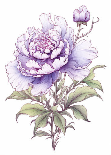 Peony flower in Japanese folklore-inspired art style