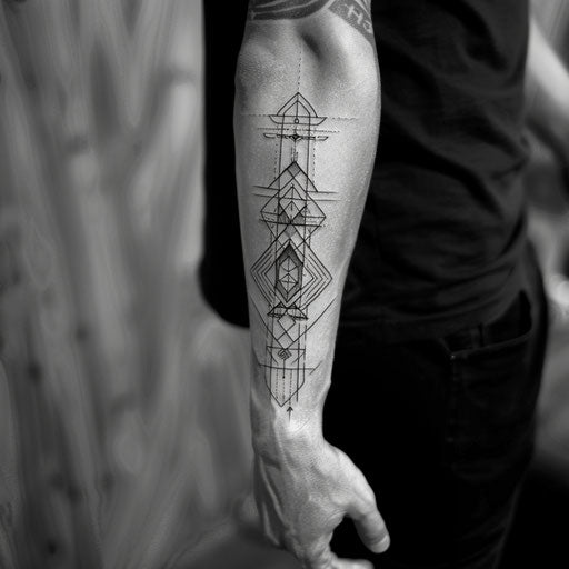 Men's forearm tattoo with a geometric design