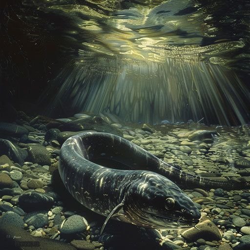 Electric eel in a serene clear-water stream