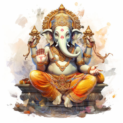 Ganesh clipart in the style of oil painting, on a white background