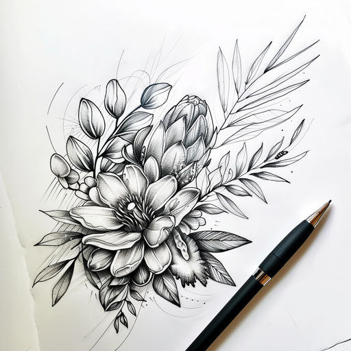 Elegant sketch of African flora tattoo on white background
