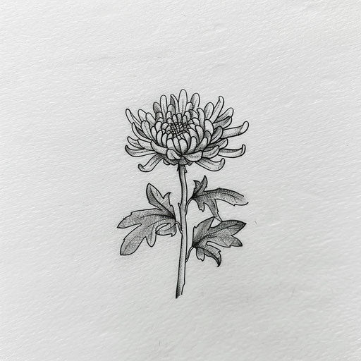 Minimalist chrysanthemum design on white canvas
