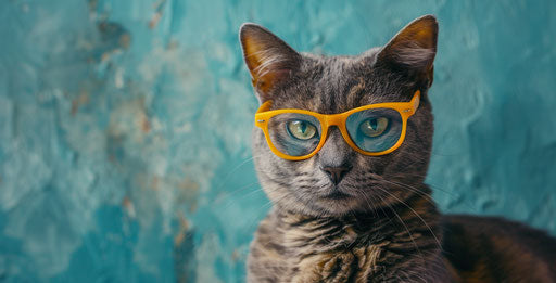 Yellow glasses-wearing cats on blue background
