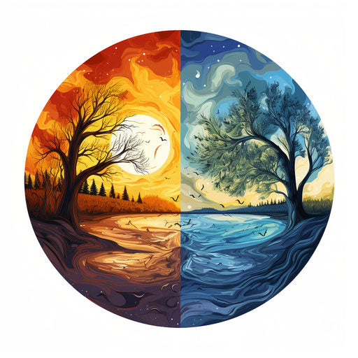 Day and night clipart in the style of Oil painting