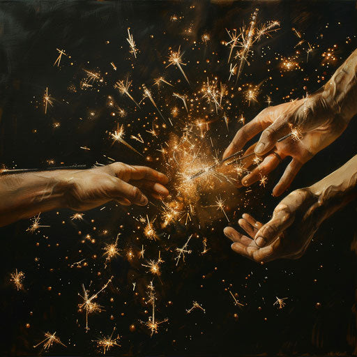 Romantic embrace through sparklers