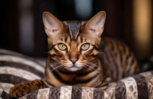Bengal cat by striped pillows, CC-style, warmcore, masculine