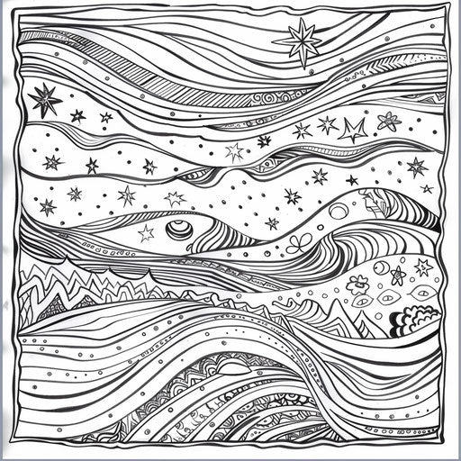 Intricate design of a desert scene with patterns in the sand