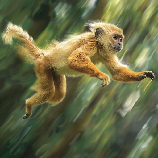 Yunnan snub-nosed monkey leaping through the air