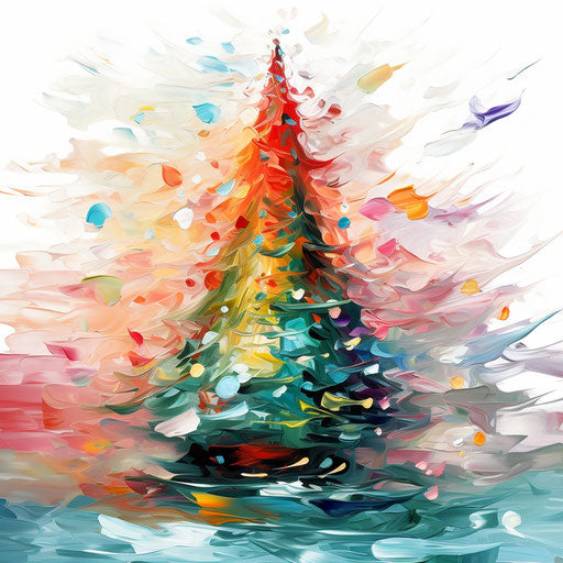 Christmas tree clipart in the style of Impressionistic Art, on a white background