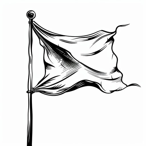Pirate flag waving in line art on white background