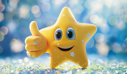Cartoon star with thumbs up, shiny eyes style
