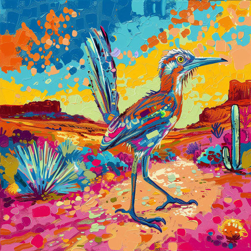 Roadrunner bird in vibrant desert with intense colors