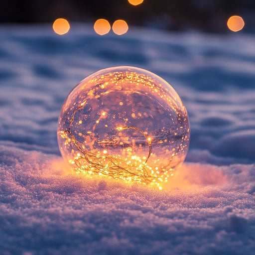 Christmas ball glowing in the snow