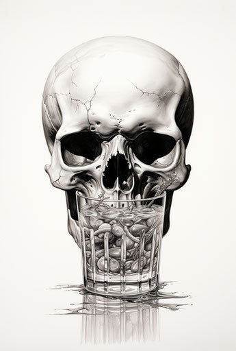 Skull drinking dragonflies