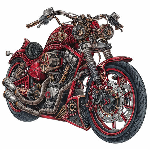 Steampunk motorcycle tattoo design with vintage gears and steam elements