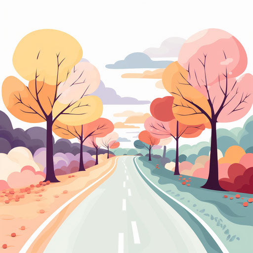 Road in Pastel Colors Art style, on white background
