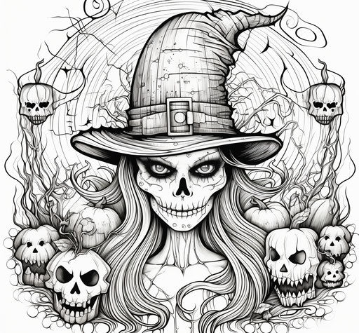 Halloween coloring pages to print, playful use of line, pictorial, magic realism, stencils 29:27