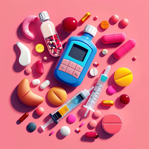 Diabetes clipart on bright magenta background