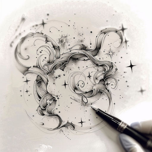 Tattoo sketch of Gemini constellation with dynamic swirling