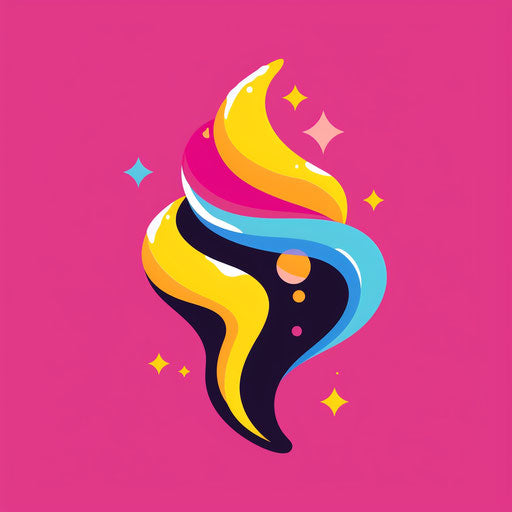 Playful clothing logo with bright colors and fun shapes