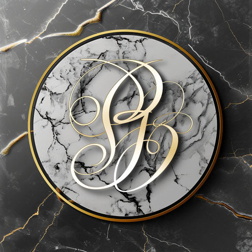 Elegant cursive cool logo with a marble background and gold accents