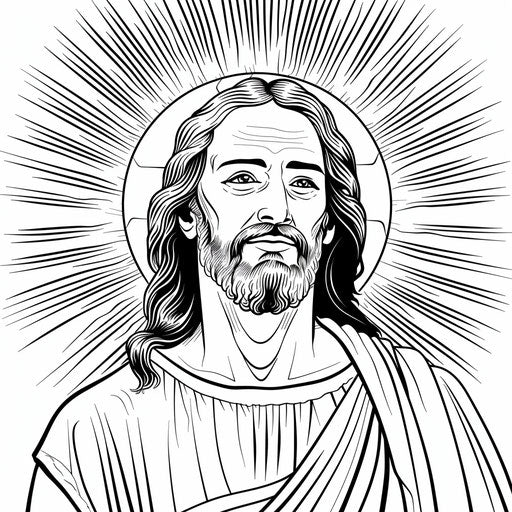 Jesus with a radiant halo. Coloring book page