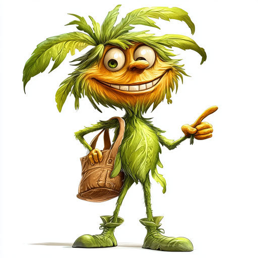 Humorous caricature of a plant with human characteristics