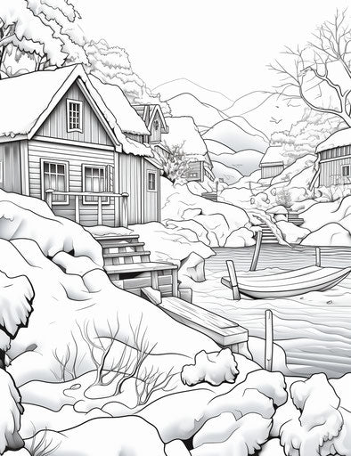 Snow coloring pages for children, playful motifs