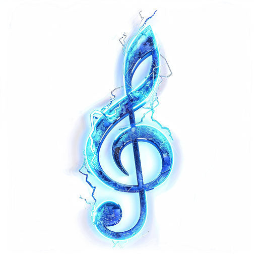 Electric blue G clef emitting a neon glow