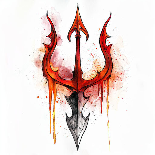 Red and orange trident tattoo design on white background