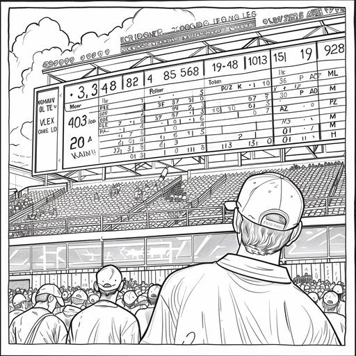Detailed view of a scoreboard with winning team highlighted. Coloring book page