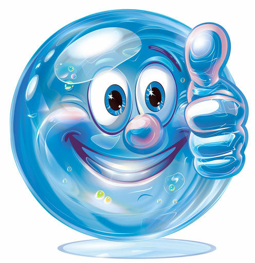 Smiling blue bubble with thumbs up in clip art style
