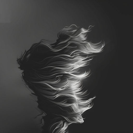 Wind illustration in realistic style on dark charcoal background, highlighting dramatic contrast and intricate detail