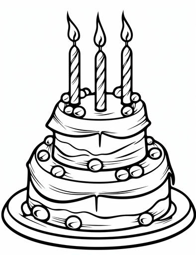 Birthday cake with candles coloring pages, printmaking style