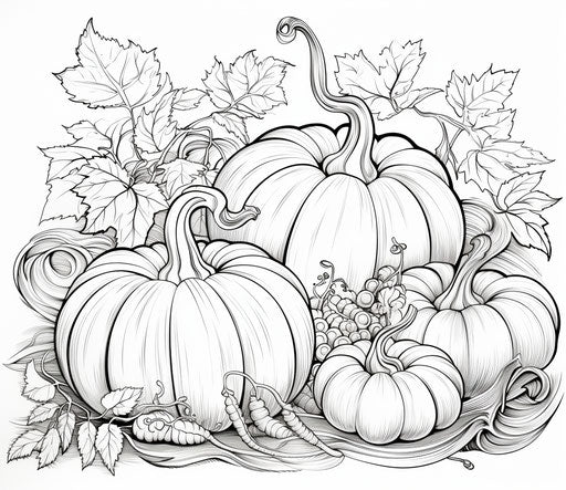 Coloring a pumpkin and leaves, in the style of Zeiss Otus 85mm f/1.4 Apo Planar T*, Emily Balivet, whimsical ambiance, Ilford Pan F, snailcore, Florence Harrison, Herb Trimpe 15:13