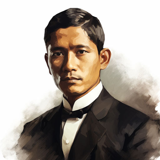 Illustration of Jose Rizal in the style of an oil painting, on white background