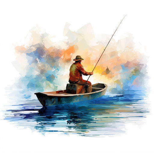 Fishing clipart in the style of impressionistic art